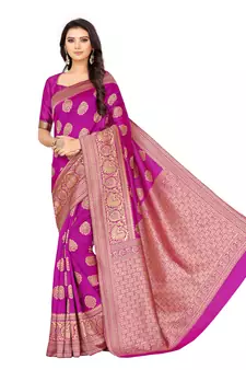 Pink Woven Art Silk Saree With Blouse