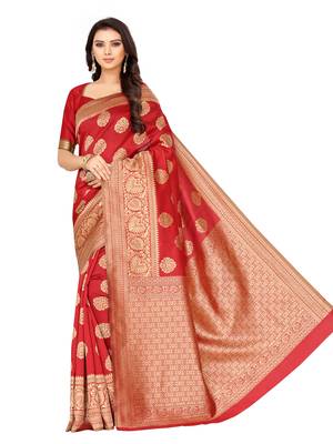 Red Woven Art Silk Saree With Blouse 1