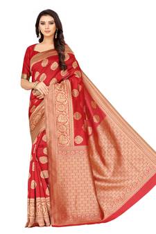 Red Woven  Art Silk Saree With Blouse
