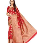 Red Woven Art Silk Saree With Blouse
