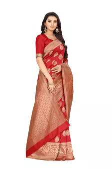 Red Woven Art Silk Saree With Blouse