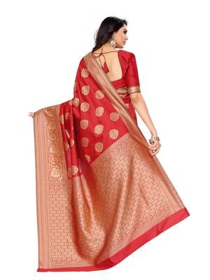 Red Woven Art Silk Saree With Blouse 3