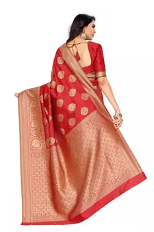 Red Woven Art Silk Saree With Blouse