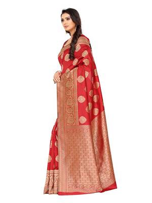 Red Woven Art Silk Saree With Blouse 4