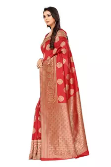 Red Woven Art Silk Saree With Blouse