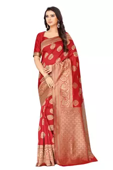 Red Woven Art Silk Saree With Blouse