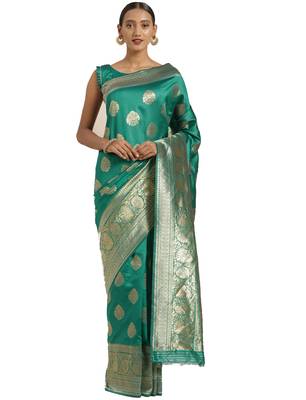 Green Woven Art Silk Saree With Blouse 1