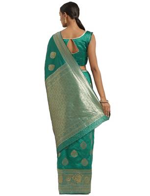 Green Woven Art Silk Saree With Blouse 2