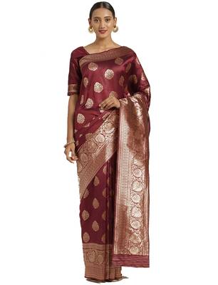 Maroon Woven Art Silk Saree With Blouse 1