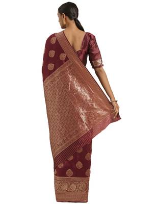 Maroon Woven Art Silk Saree With Blouse 2