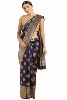Navy Blue Woven  Art Silk Saree With Blouse