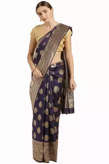 Navy Blue Woven  Art Silk Saree With Blouse