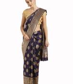 Navy Blue Woven Art Silk Saree With Blouse