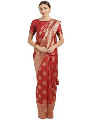 Red Woven Art Silk Saree With Blouse 1