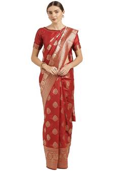 Red Woven  Art Silk Saree With Blouse