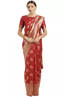 Red Woven  Art Silk Saree With Blouse
