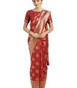 Red Woven Art Silk Saree With Blouse