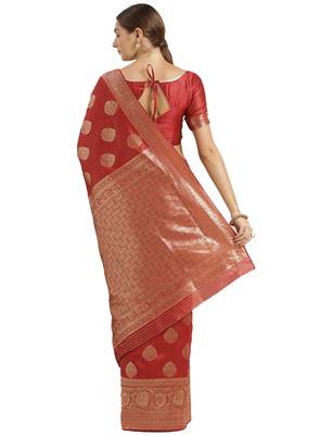 Red Woven Art Silk Saree With Blouse 2