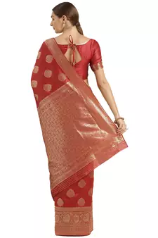 Red Woven Art Silk Saree With Blouse