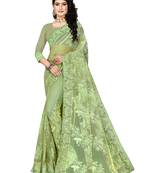 Green Embroidered Net Saree With Blouse