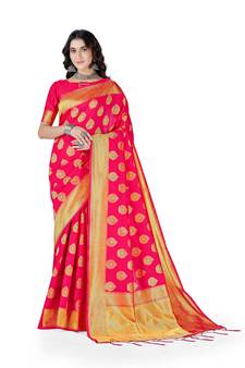 Pink Woven  Art Silk Saree With Blouse