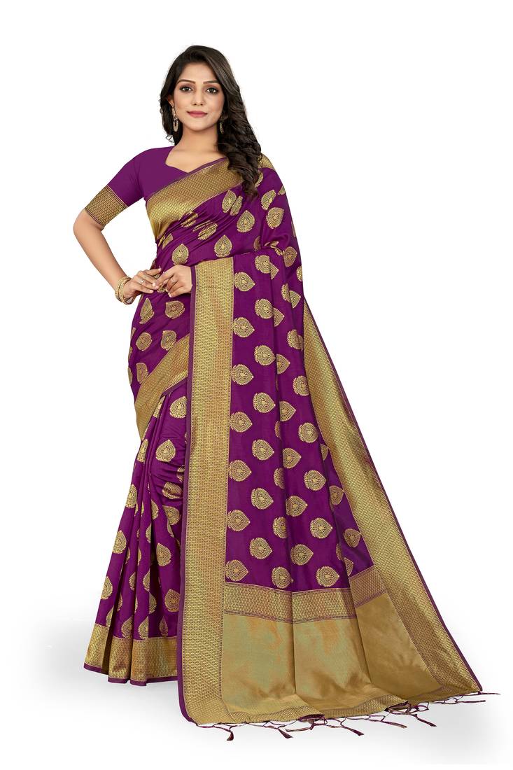 Magenta woven  Art Silk saree with blouse