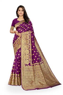 Magenta woven banarasi silk saree with blouse 1
