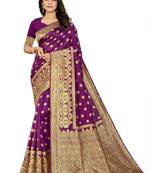 Magenta woven banarasi silk saree with blouse