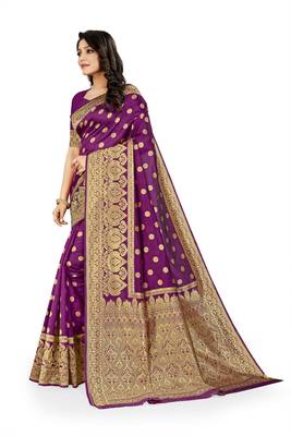 Magenta woven banarasi silk saree with blouse 2