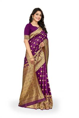 Magenta woven banarasi silk saree with blouse 3