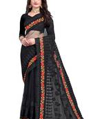 Black Embroidered Net Saree With Blouse