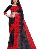 Black Embroidered Net Saree With Blouse
