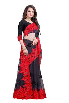 Black Embroidered Net Saree With Blouse 3