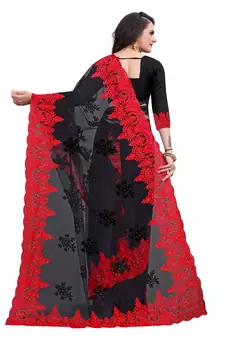 Black Embroidered Net Saree With Blouse