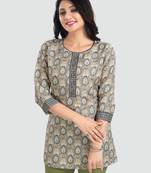 Green printed rayon short-kurtis