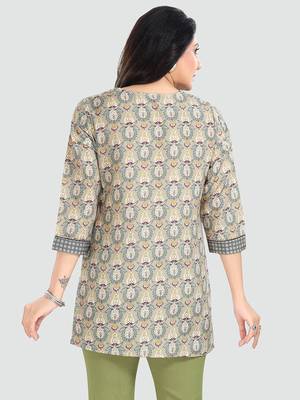 Green printed rayon short-kurtis 4