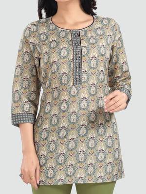 Green printed rayon short-kurtis 5