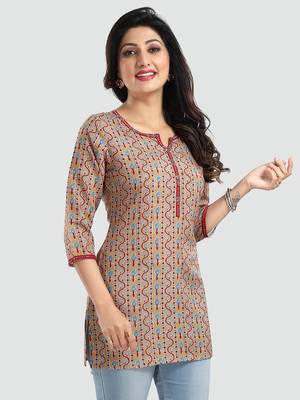 Mustard printed rayon short-kurtis 3