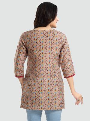 Mustard printed rayon short-kurtis 4