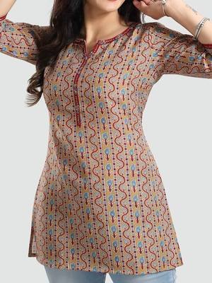 Mustard printed rayon short-kurtis 5