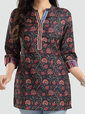 Black printed rayon short-kurtis 5