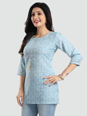 Blue printed rayon short-kurtis 3