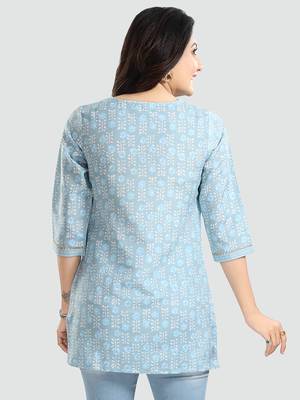 Blue printed rayon short-kurtis 4