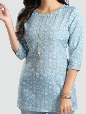 Blue printed rayon short-kurtis 5