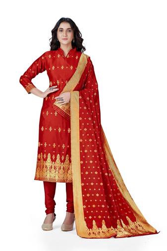 Red woven banarasi silk salwar