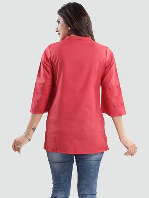 Red printed cotton poly short-kurtis 4