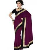 Wine plain georgette saree with blouse