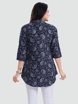 Navy-blue printed crepe short-kurtis 4