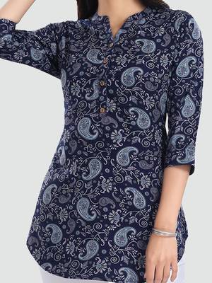 Navy-blue printed crepe short-kurtis 5