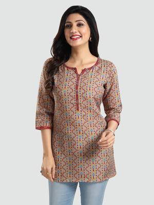 Mustard printed rayon short-kurtis 1